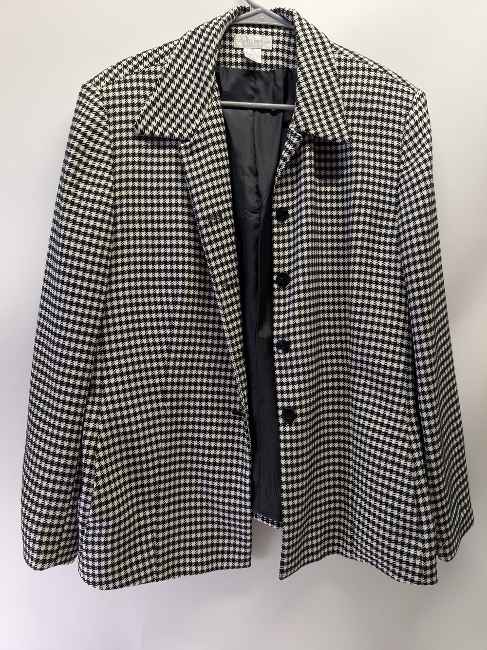 Houndstooth Button-Front Women's Coat - Black & White